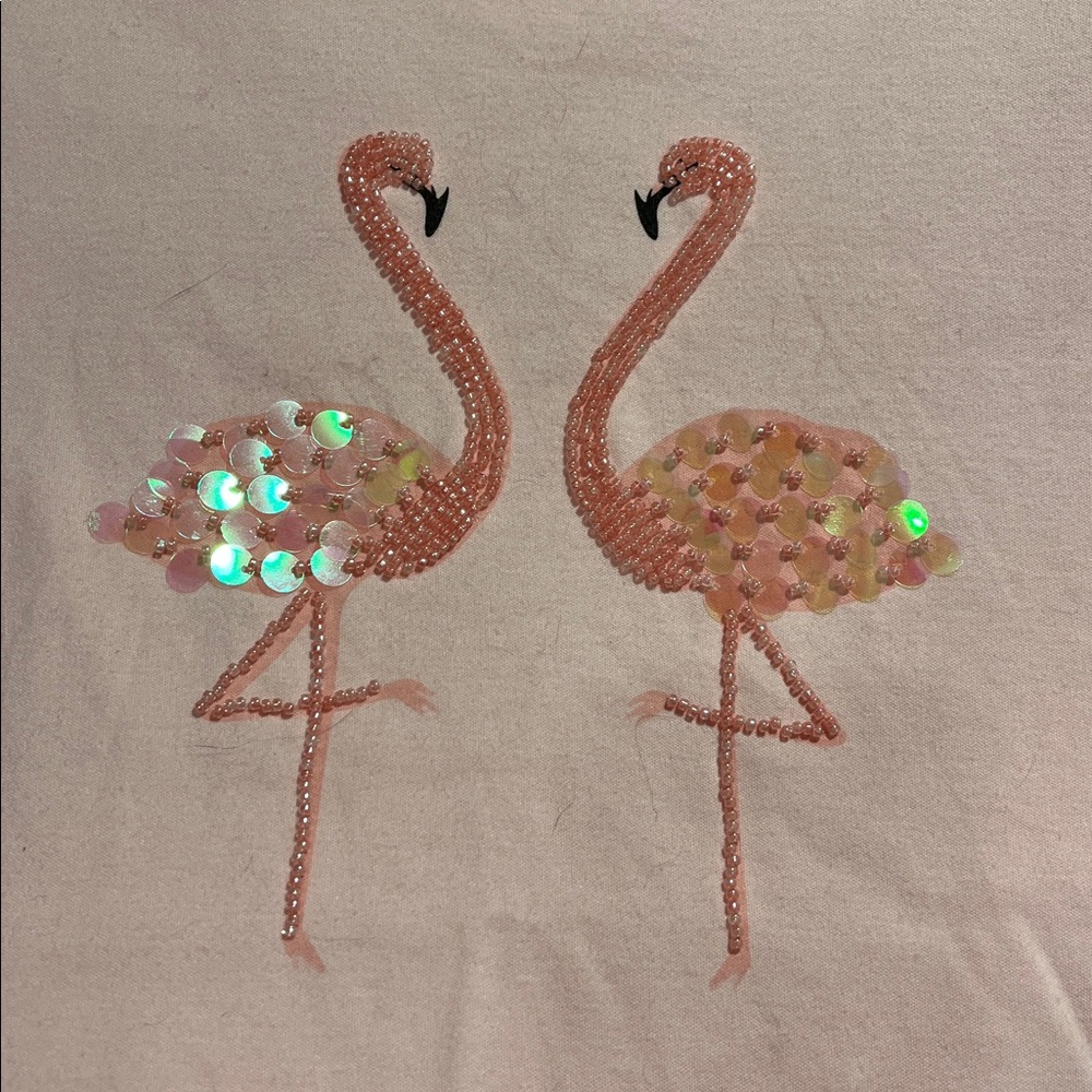 Indigo Soul pink beaded flamingo 3/4 length sleeve cotton shirt Large